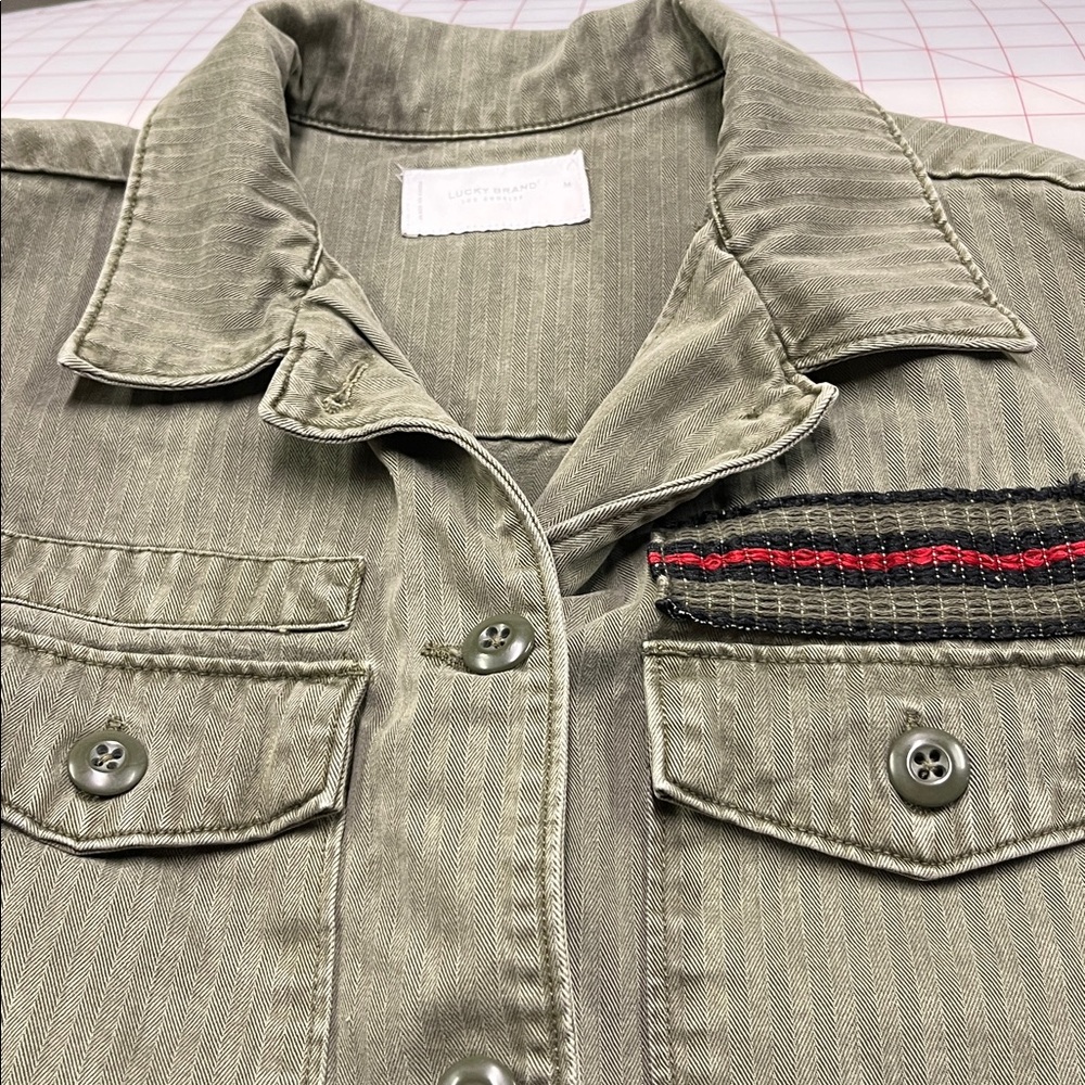 LUCKY BRAND Utility Boho Casual Olive/Army Green 2 Flap Pocket Shirt/Shacket M - Picture 9 of 16